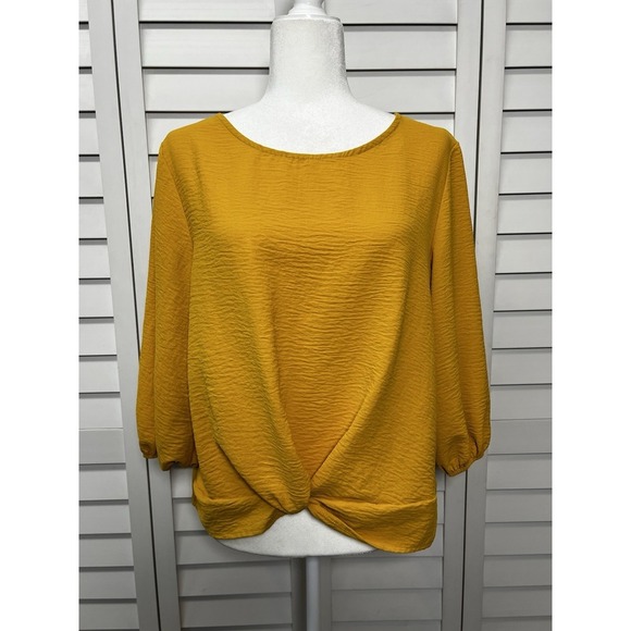 MISIA Puff Sleeve Front Knot Pullover Top Women's Size Medium Mustard - Picture 1 of 8